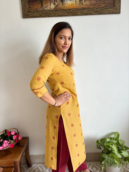 South Cotton Mustard Straight Kurta