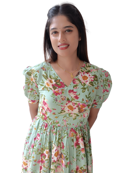 Pista Green Floral Dress