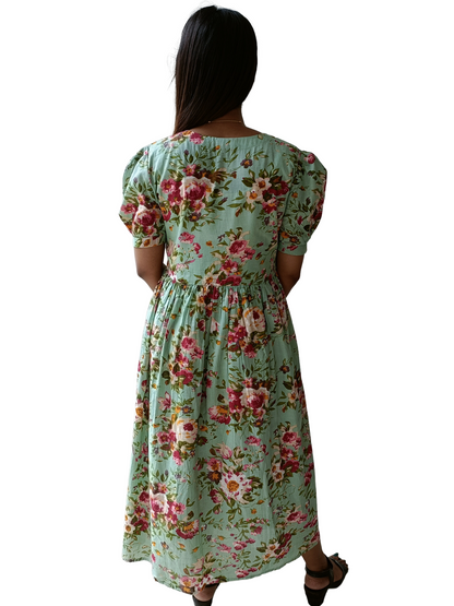 Pista Green Floral Dress