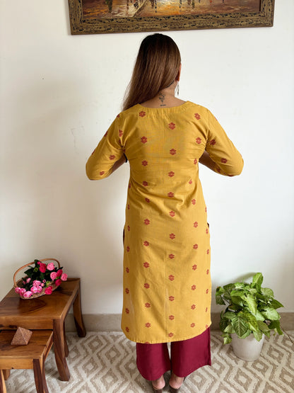 South Cotton Mustard Straight Kurta