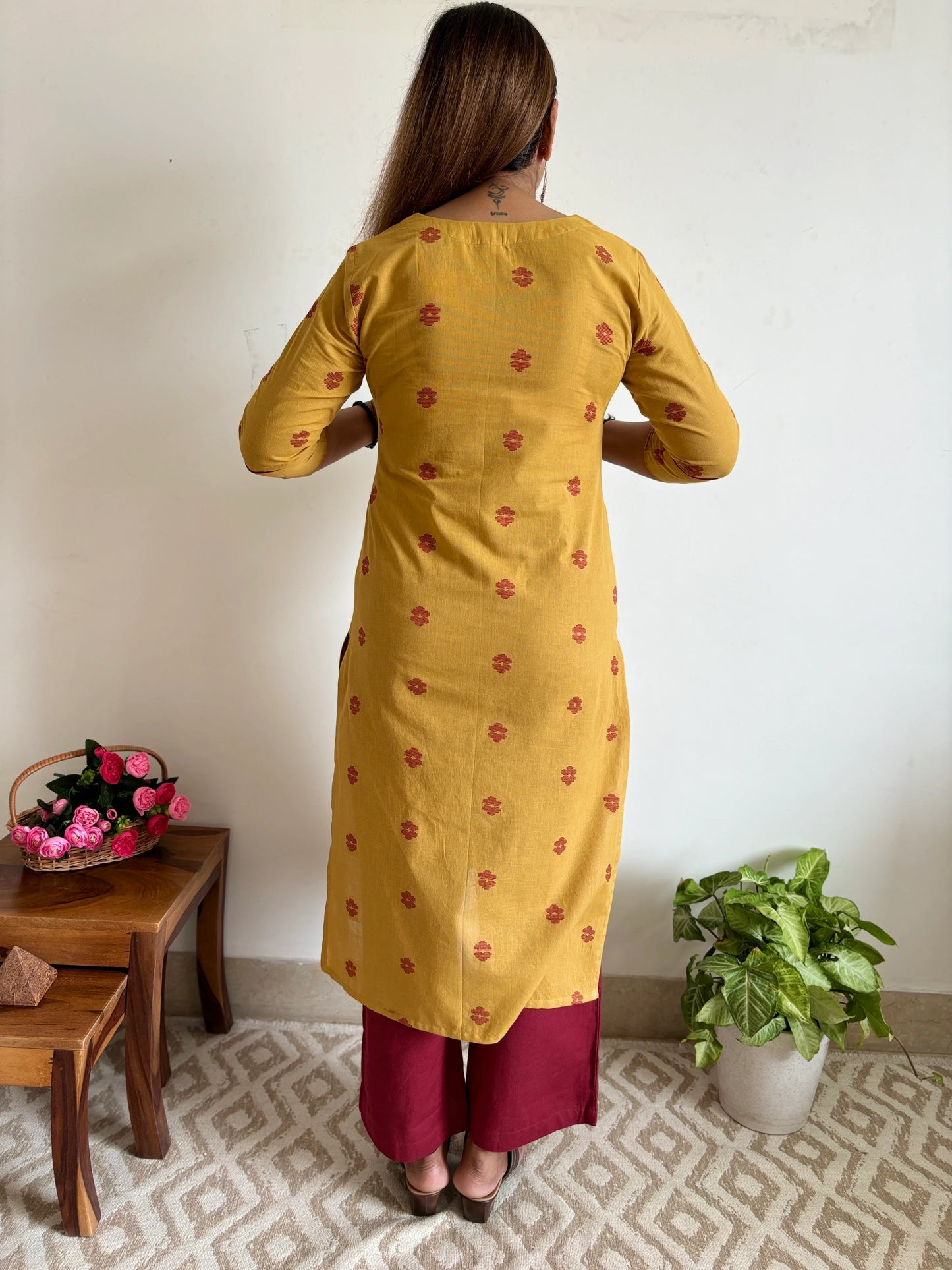 South Cotton Mustard Straight Kurta