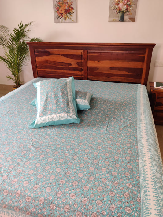 Kamali Pastel Green Floral COTTON Bedsheet