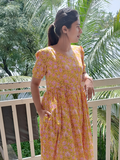 Yellow and Pink Floral Dress