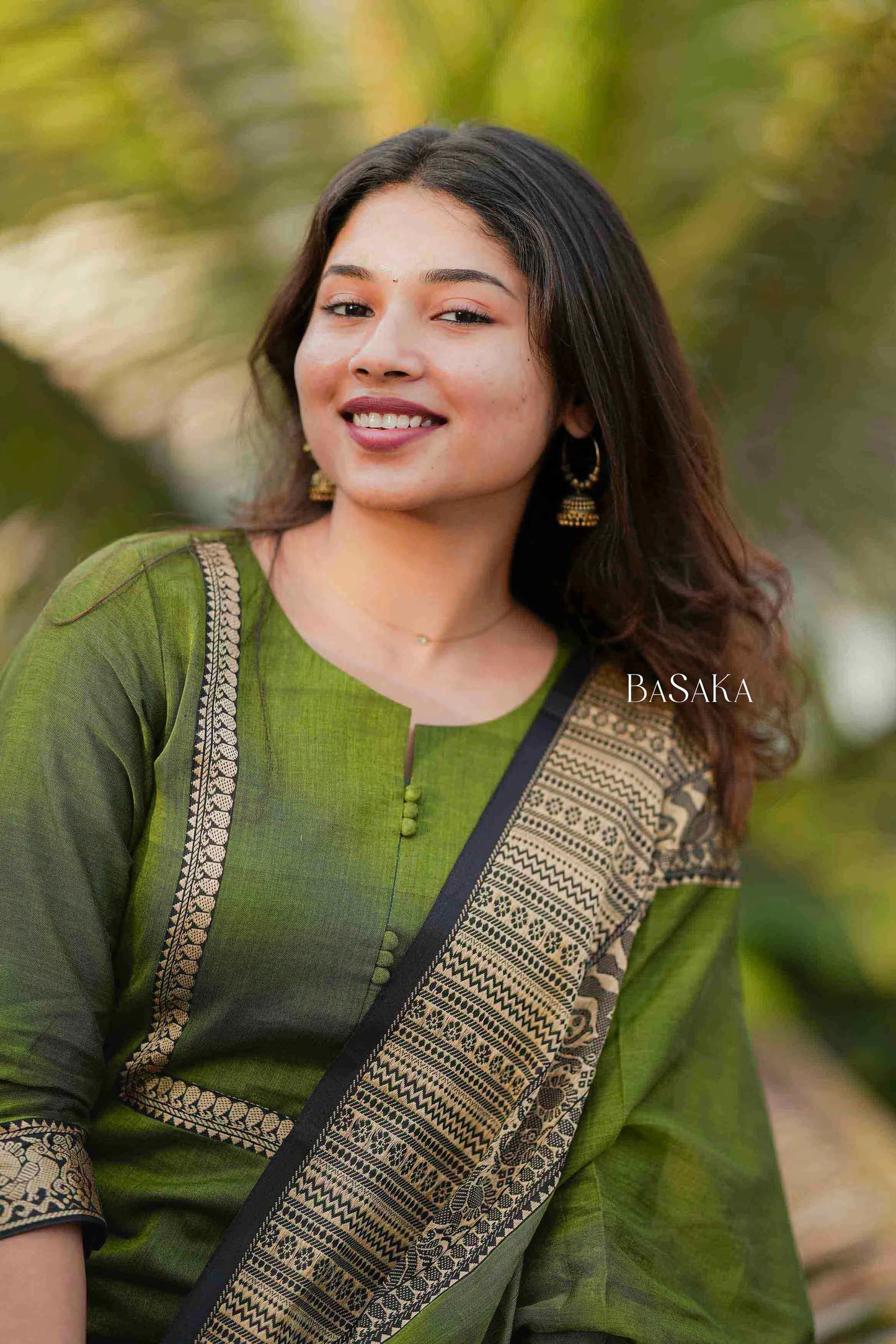 Sap Green Handloom Kurta and Duppata Set with lining