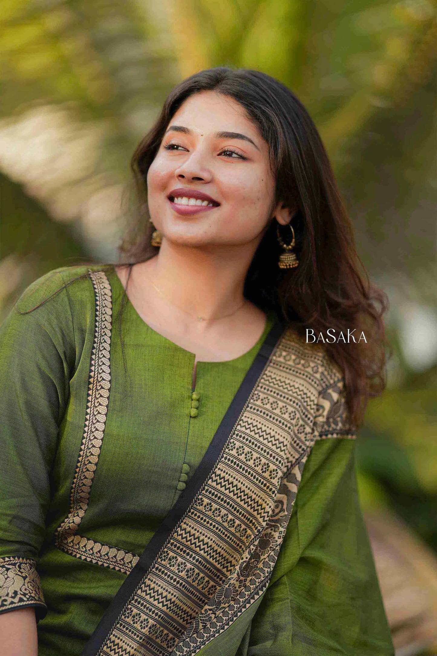 Sap Green Handloom Kurta and Duppata Set with lining