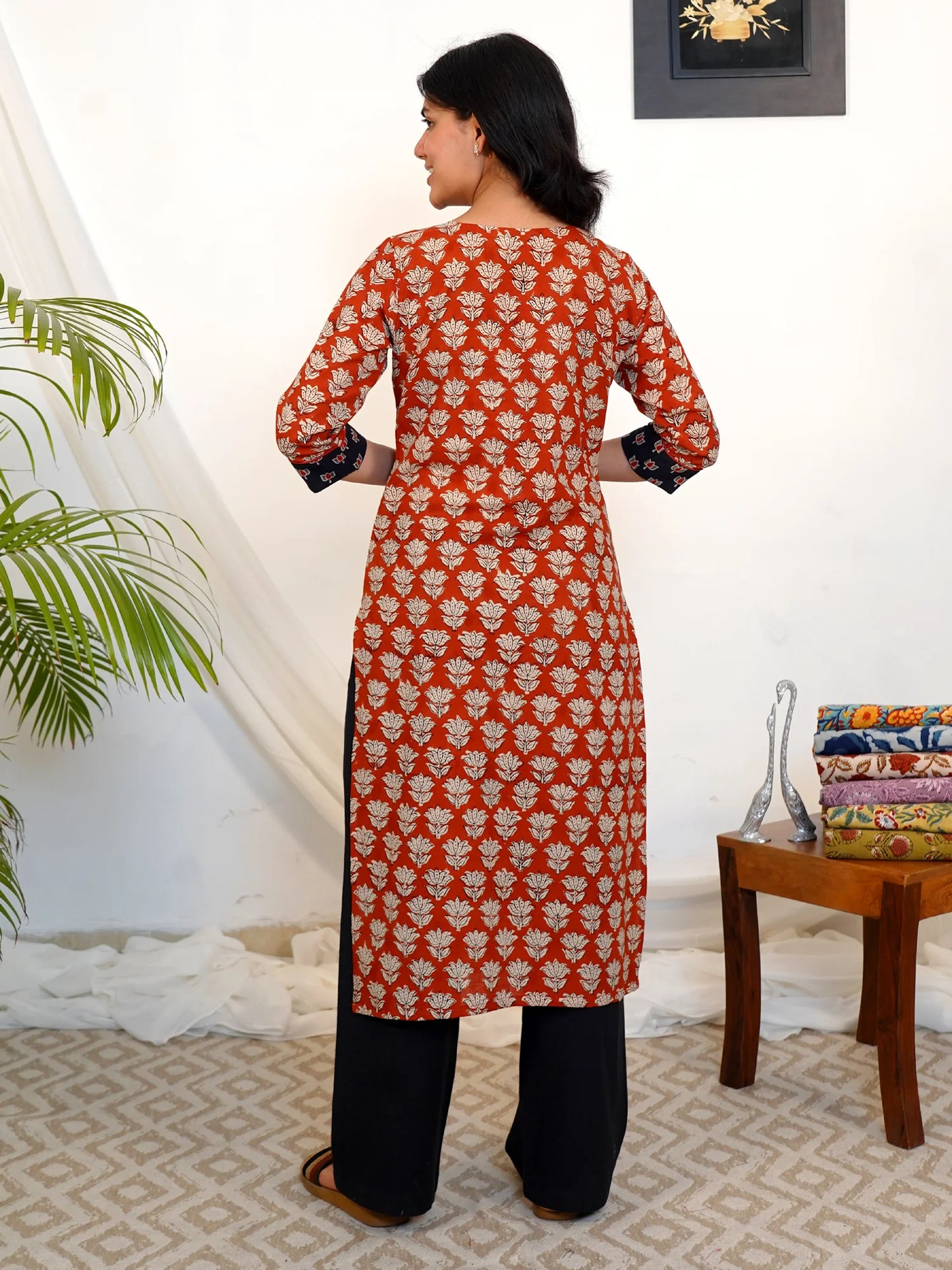 Ajrakh Double Lotus COTTON Yoke Kurta