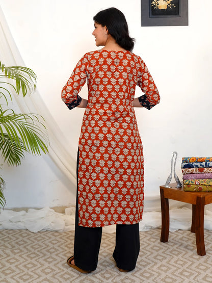 Ajrakh Double Lotus COTTON Yoke Kurta