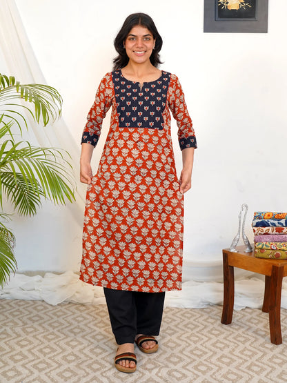 Ajrakh Double Lotus COTTON Yoke Kurta