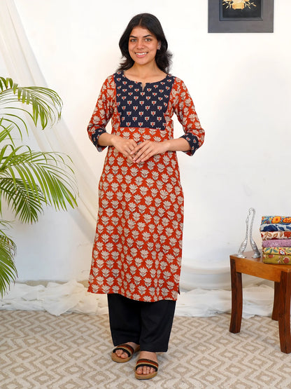 Ajrakh Double Lotus COTTON Yoke Kurta