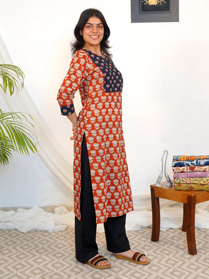 Ajrakh Double Lotus COTTON Yoke Kurta