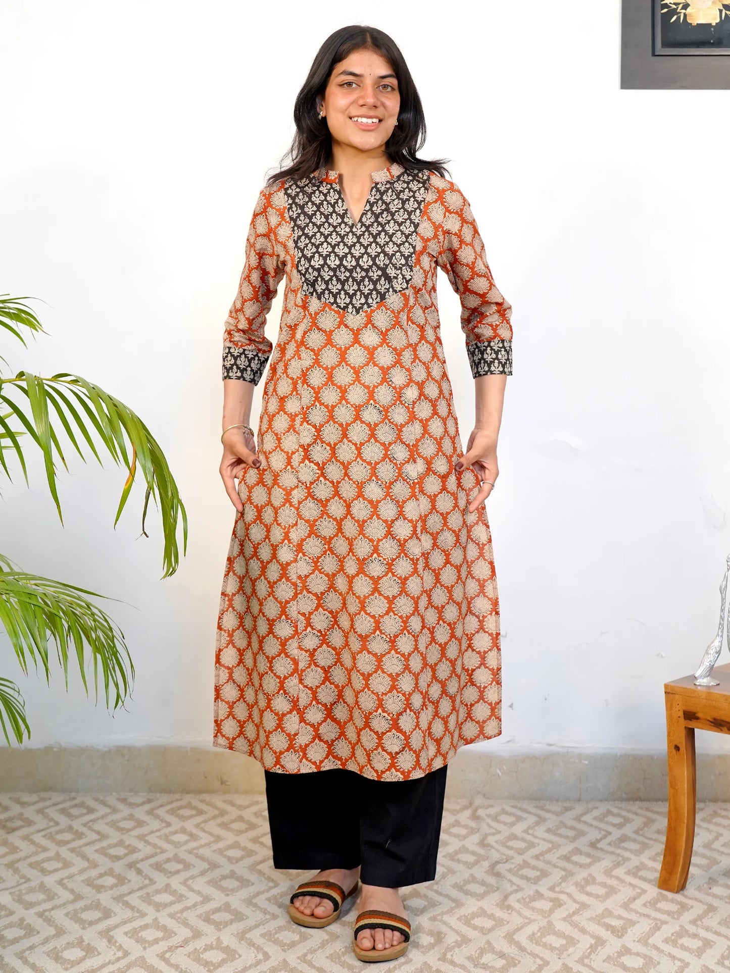 Ajrakh Earthtone A-Line COTTON Kurta