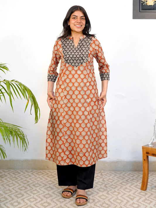 Ajrakh Earthtone A-Line COTTON Kurta