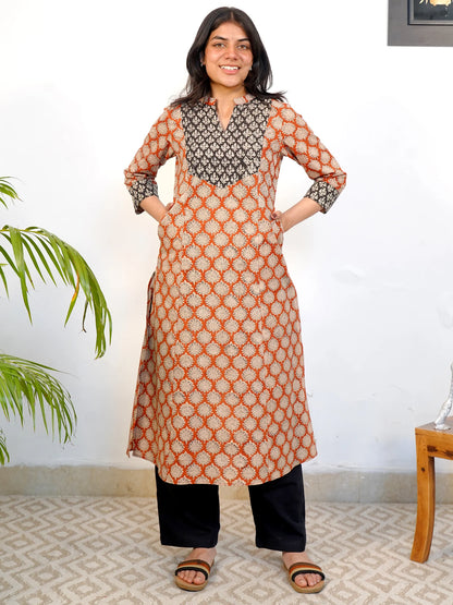 Ajrakh Earthtone A-Line COTTON Kurta