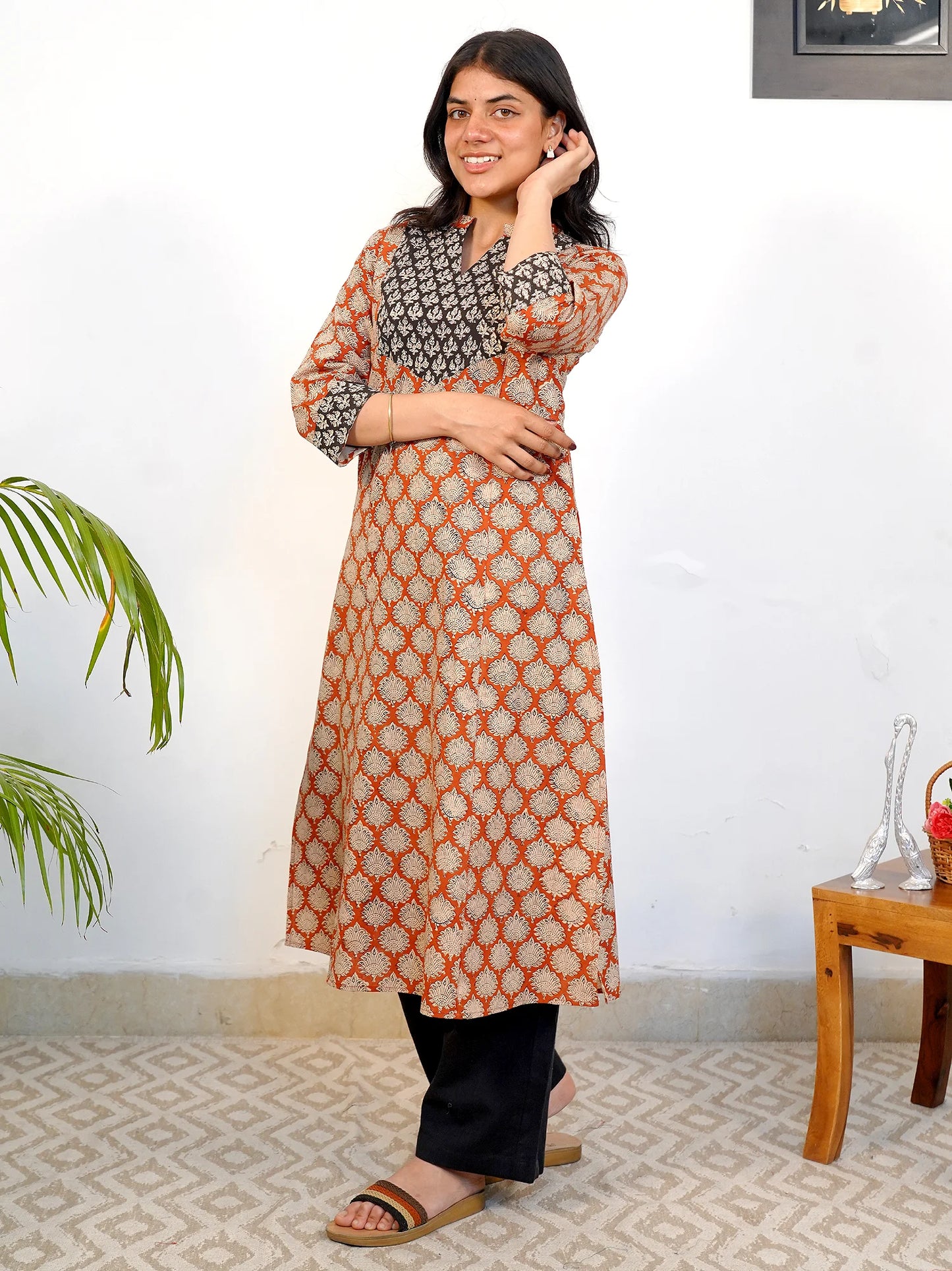 Ajrakh Earthtone A-Line COTTON Kurta