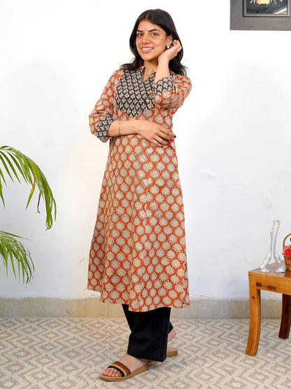 Ajrakh Earthtone A-Line COTTON Kurta