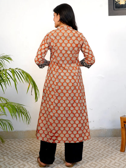 Ajrakh Earthtone A-Line COTTON Kurta