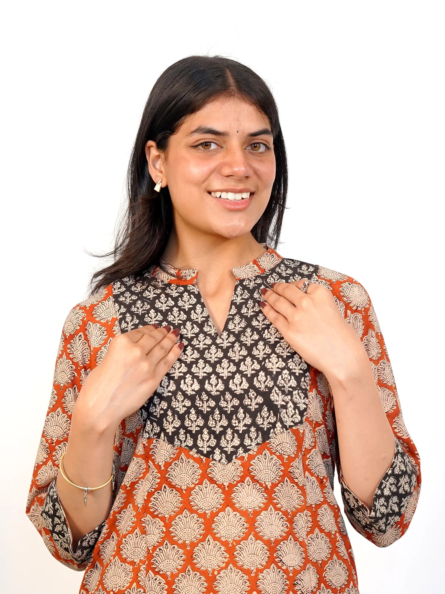 Ajrakh Earthtone A-Line COTTON Kurta