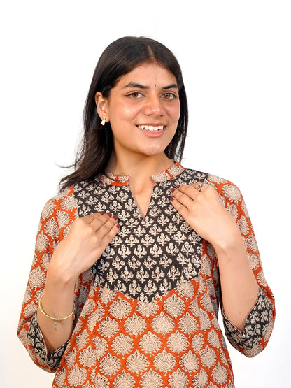 Ajrakh Earthtone A-Line COTTON Kurta