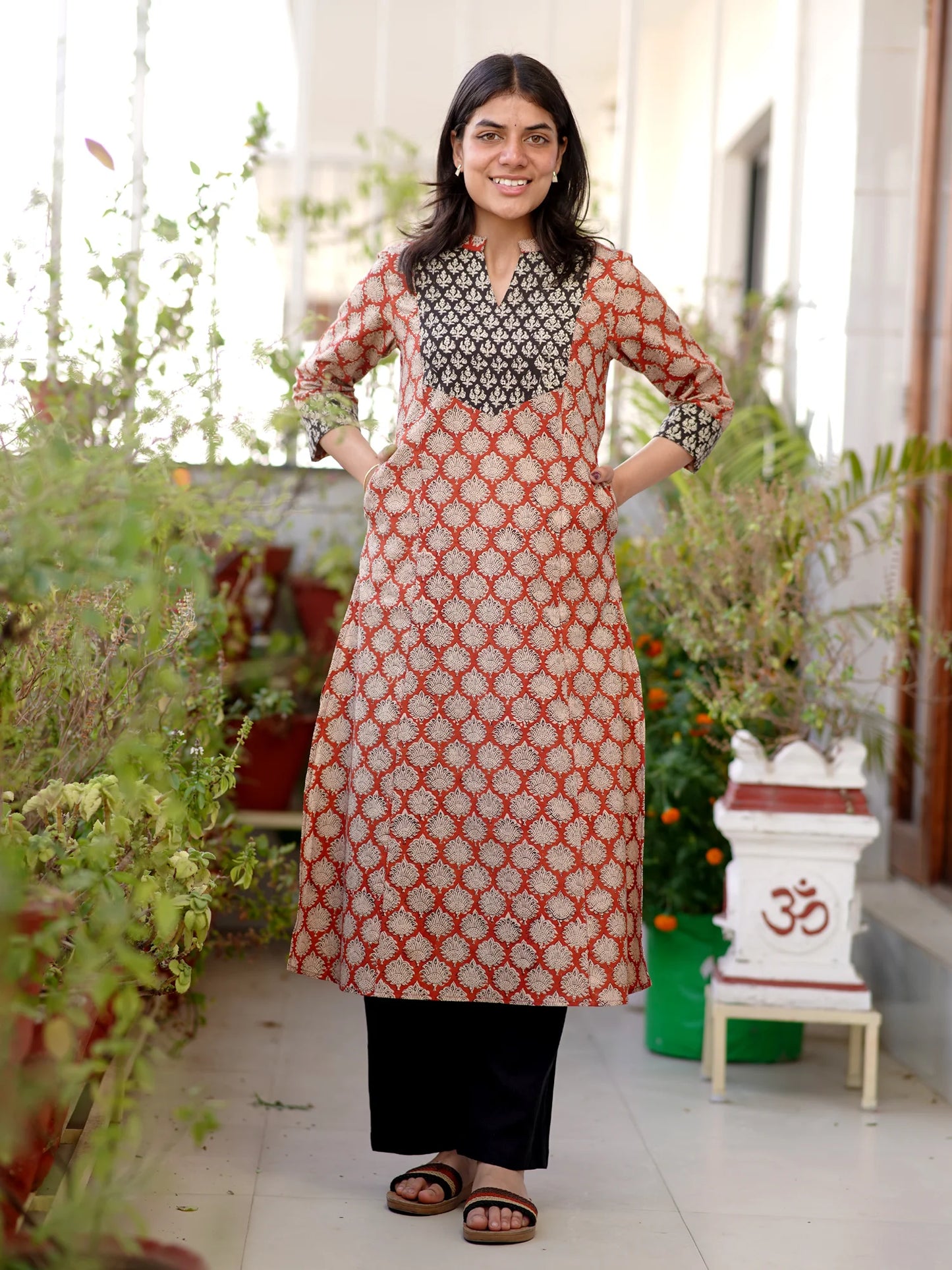 Ajrakh Earthtone A-Line COTTON Kurta