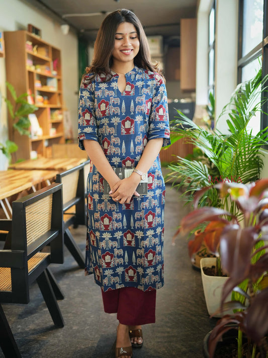 Ajrakh Mahal Motif Block Printed Cotton Kurta