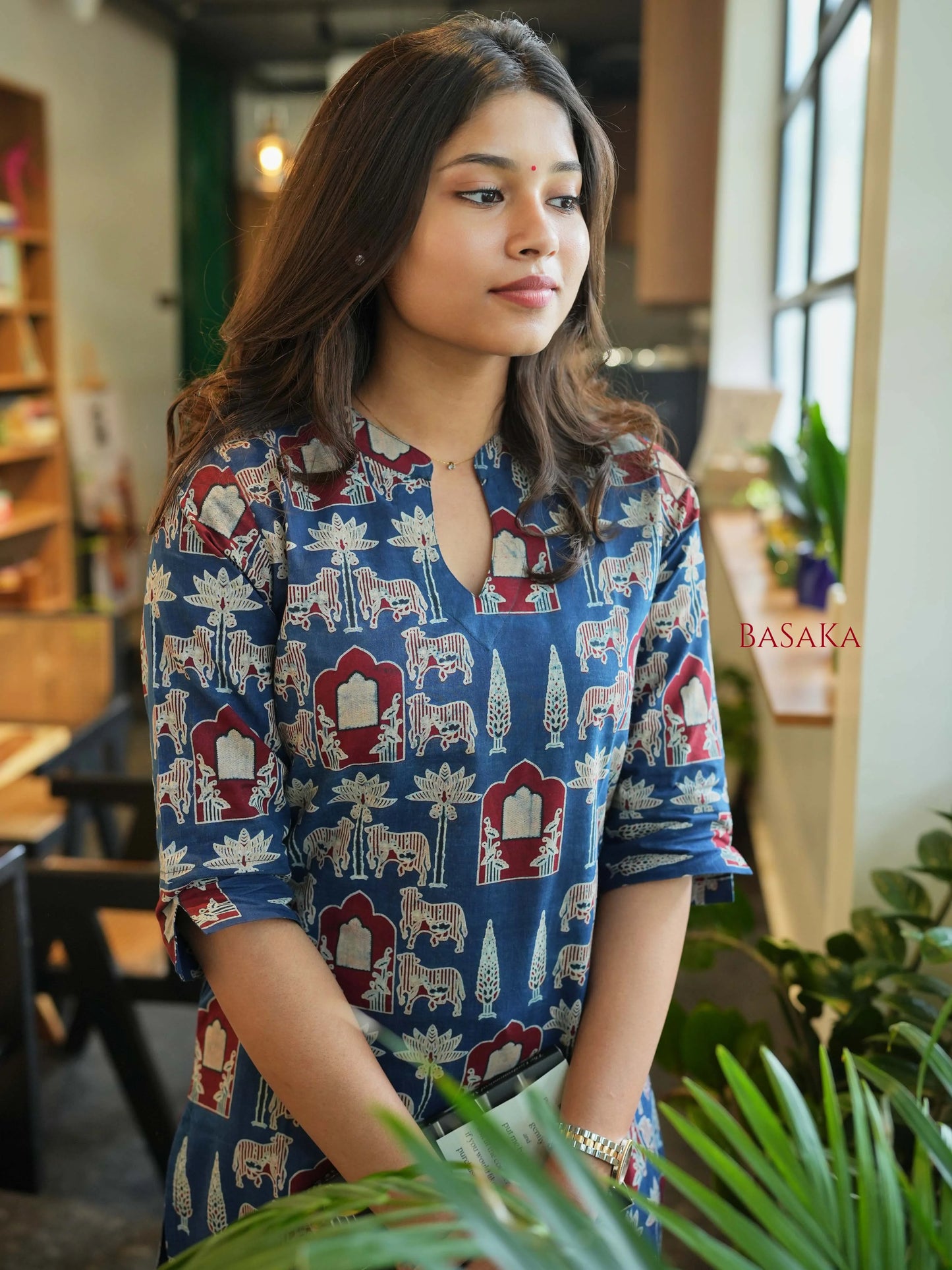 Ajrakh Mahal Motif Block Printed Cotton Kurta