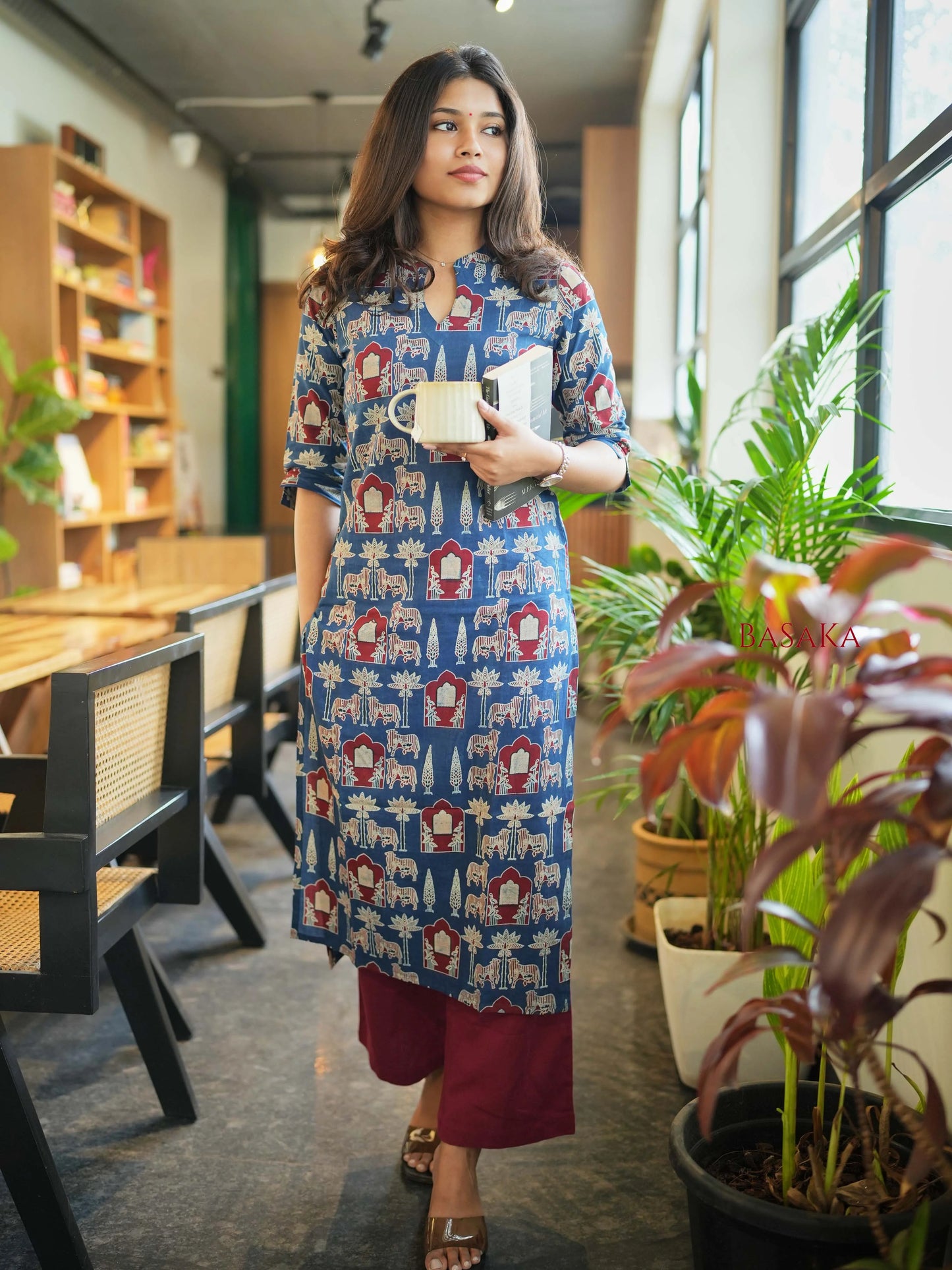 Ajrakh Mahal Motif Block Printed Cotton Kurta