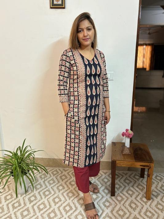 Ajrakh Maroon Cypress Leaf Kurta