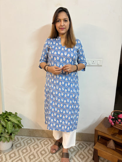 Baby Blue Kantha Collar Kurta