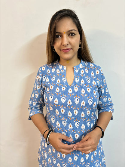 Baby Blue Kantha Collar Kurta