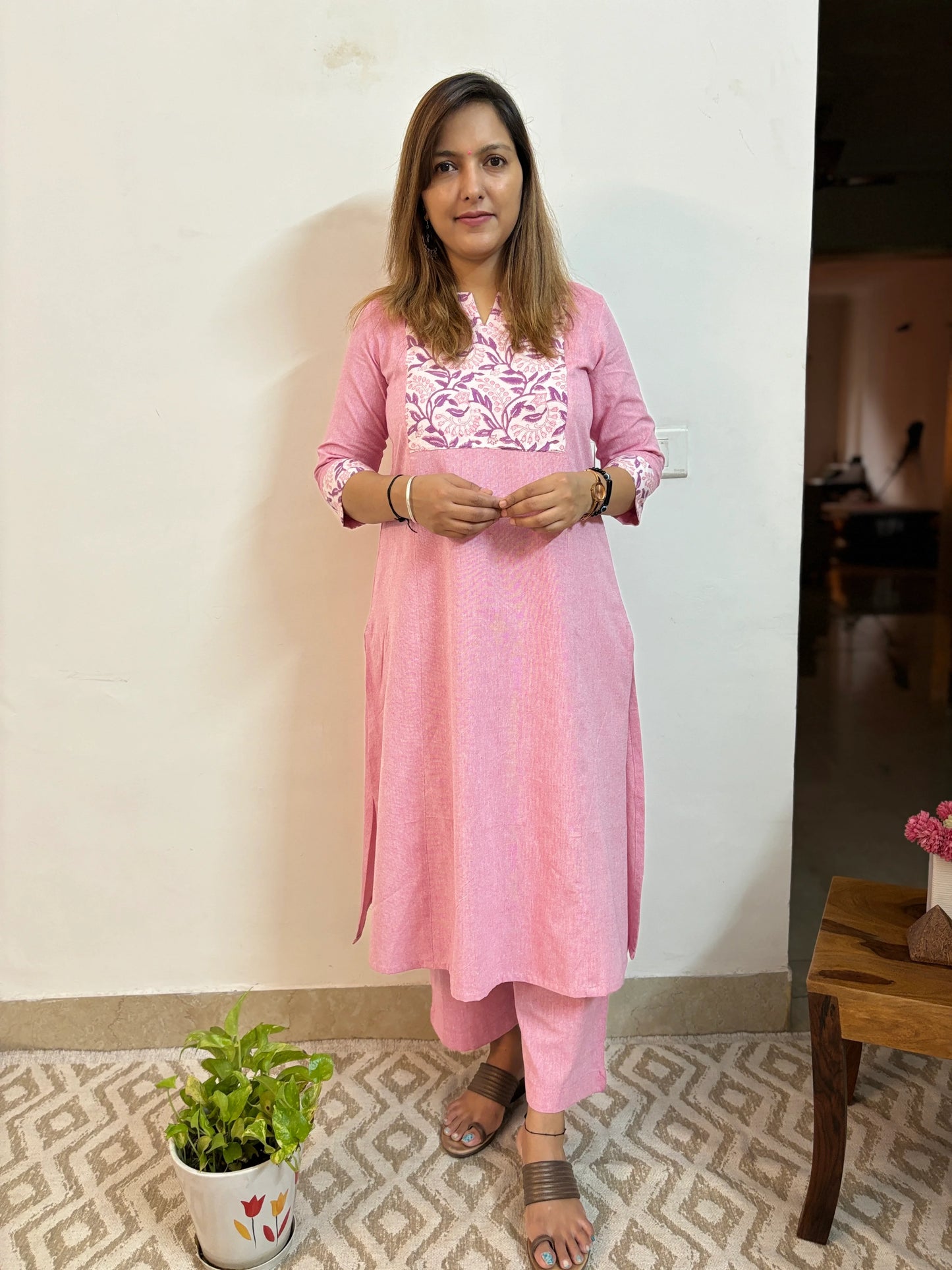 Baby Pink A-Line Kurta and Palazzo Co-ord Set