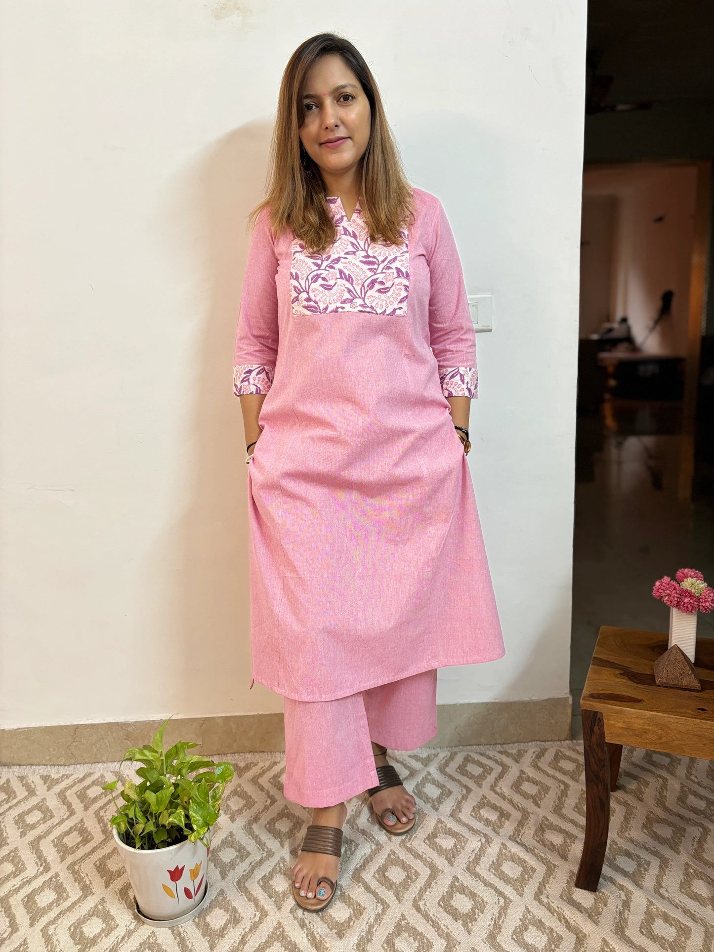 Baby Pink A-Line Kurta and Palazzo Co-ord Set