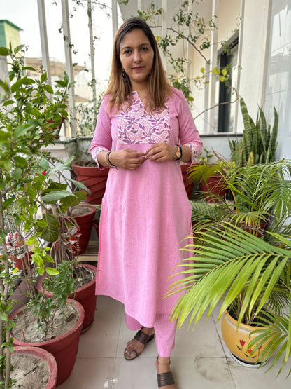 Baby Pink A-Line Kurta and Palazzo Co-ord Set