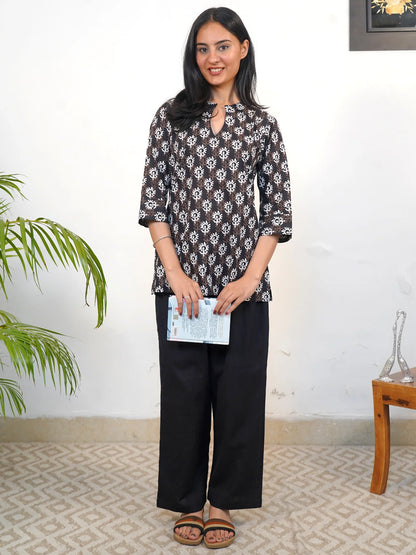 Black Floral COTTON Lounge Set
