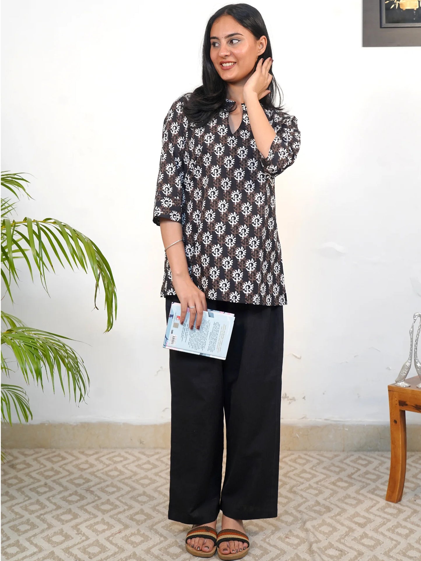 Black Floral COTTON Lounge Set