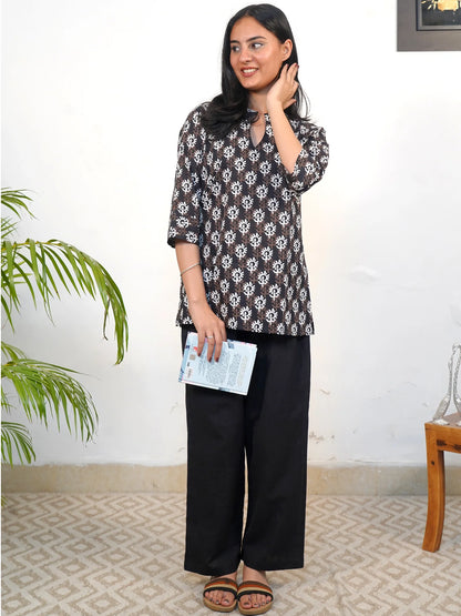 Black Floral COTTON Lounge Set