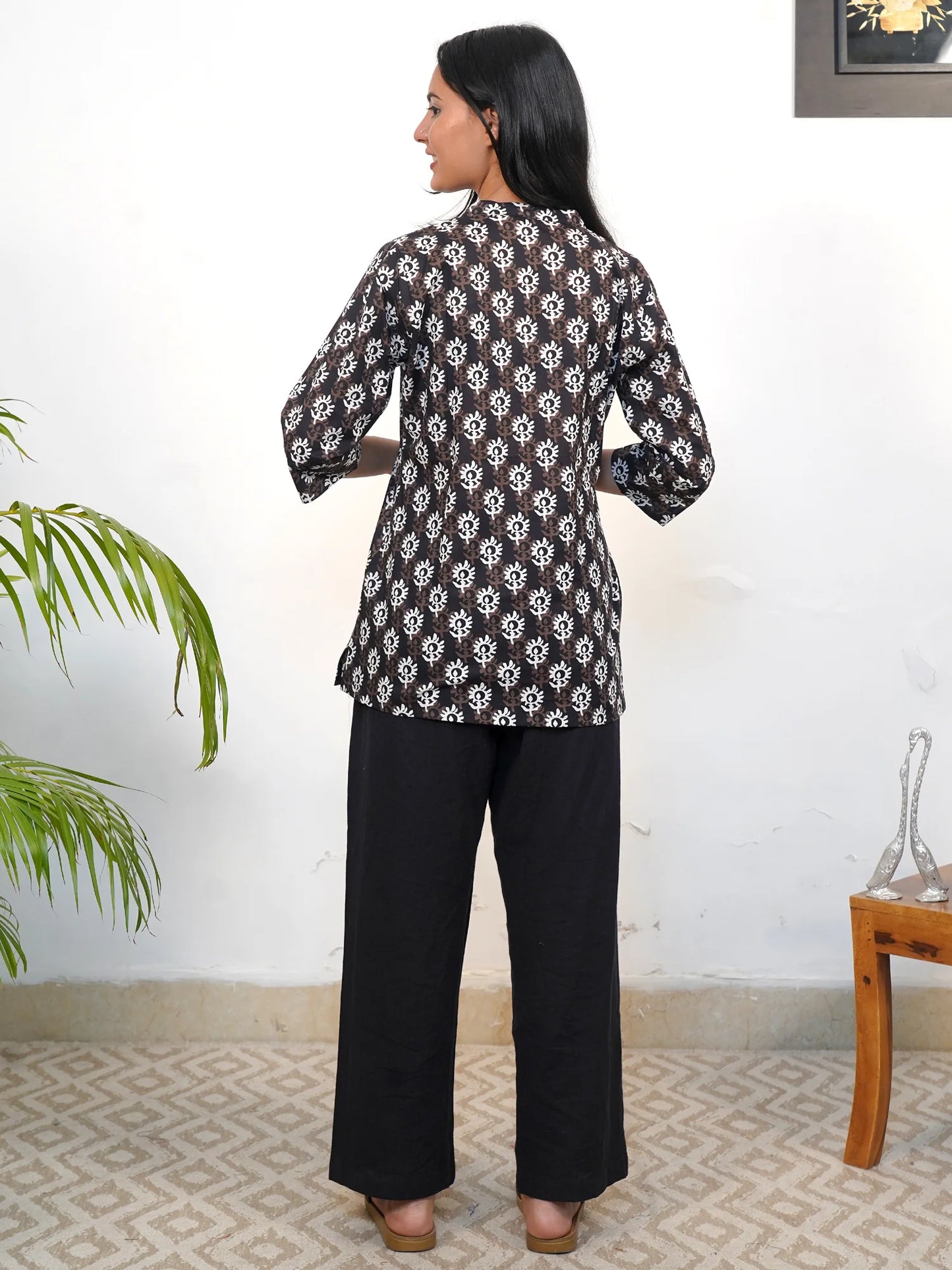Black Floral COTTON Lounge Set