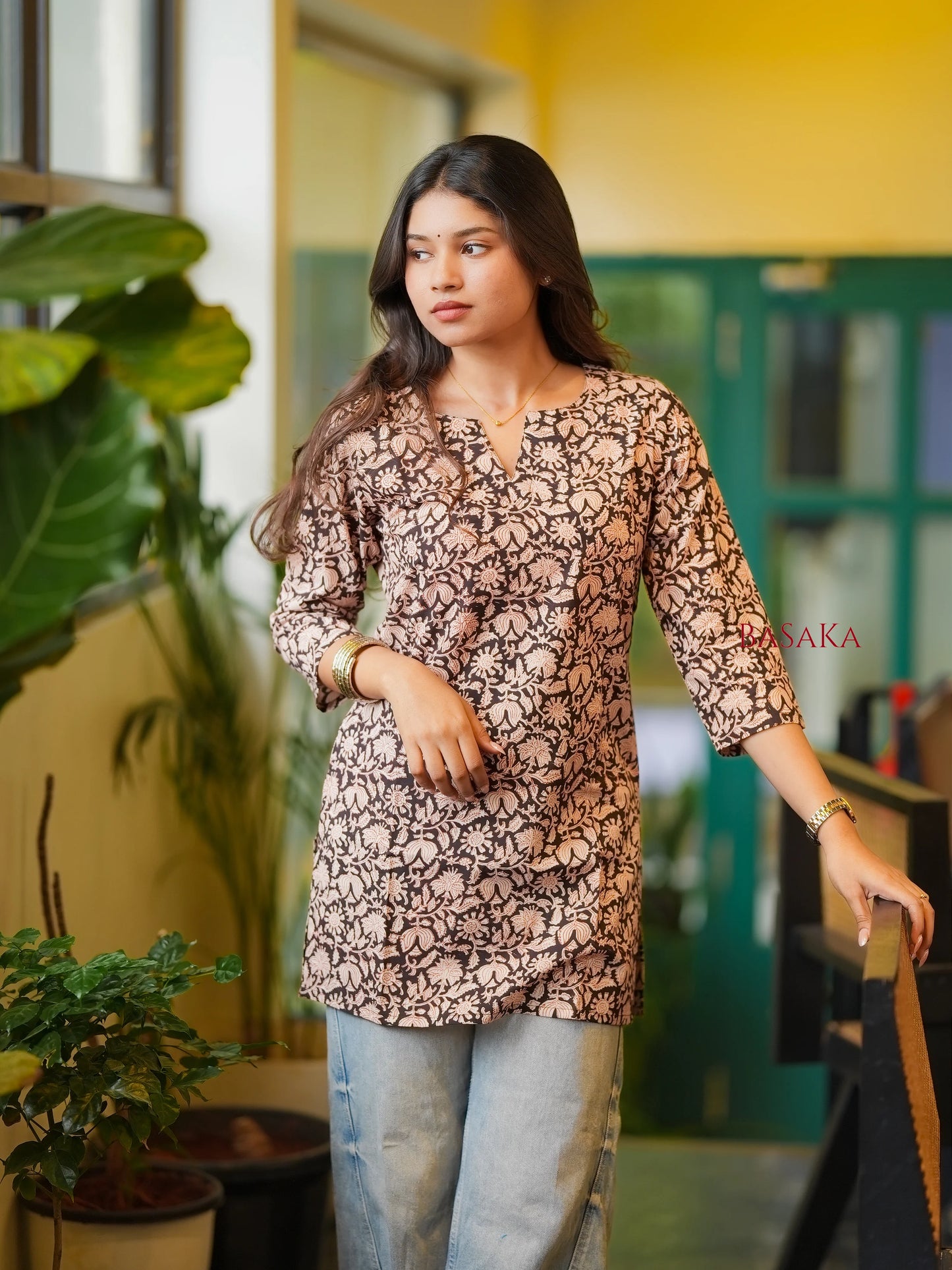 Black Jaal Floral Block Printed Short Kurti