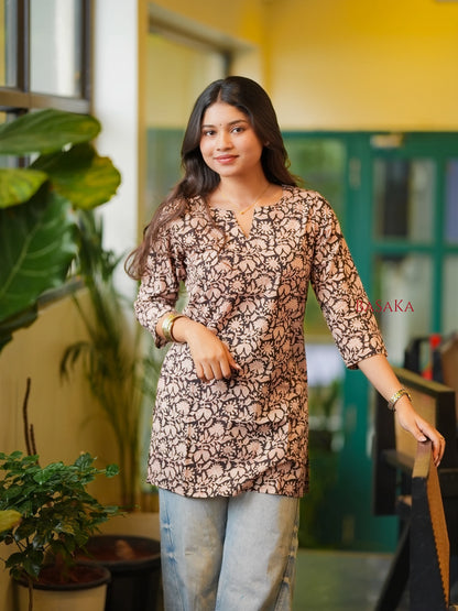 Black Jaal Floral Block Printed Short Kurti