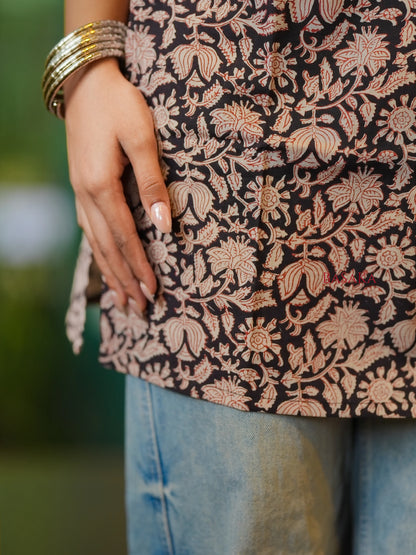 Black Jaal Floral Block Printed Short Kurti