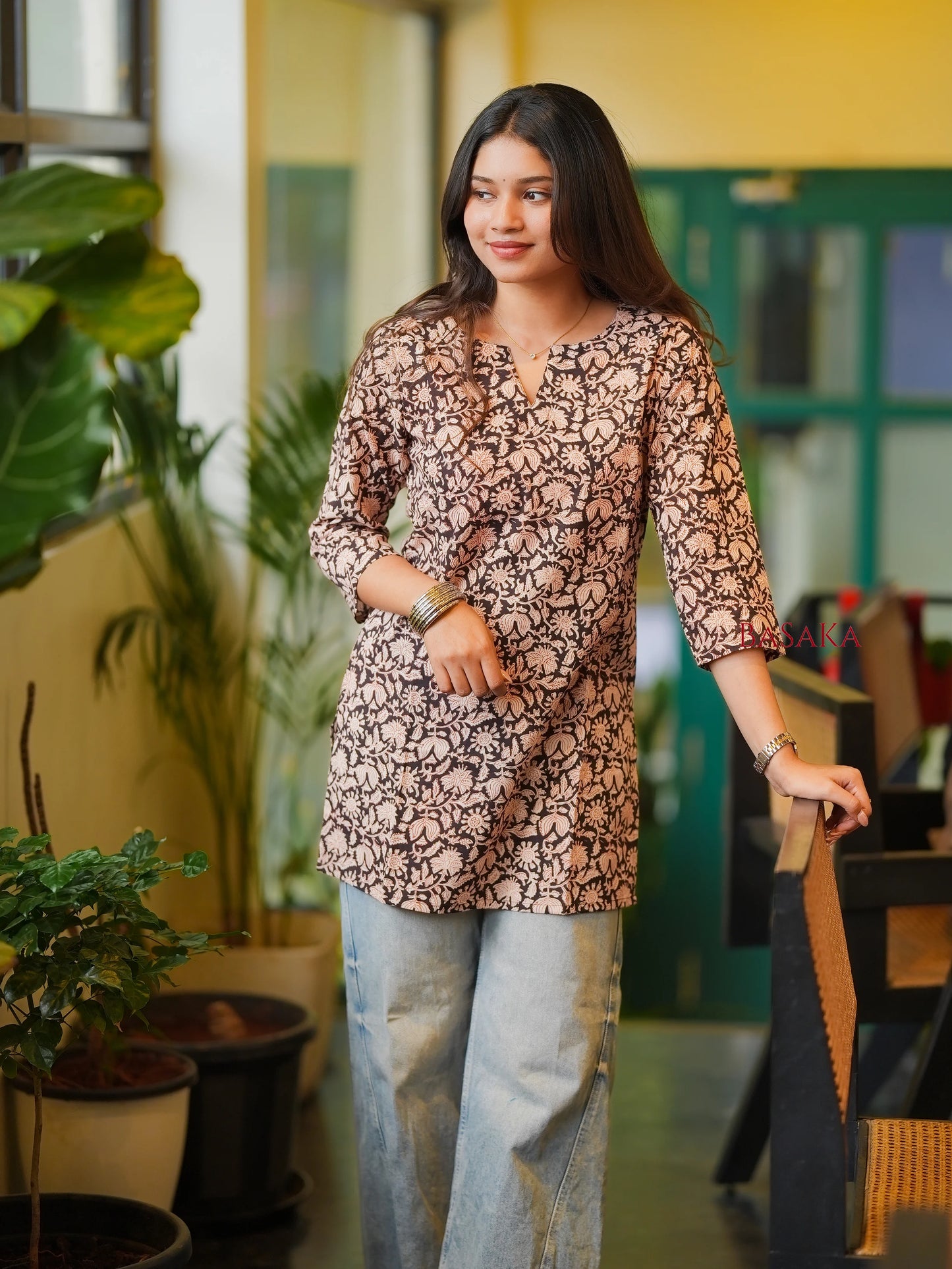 Black Jaal Floral Block Printed Short Kurti