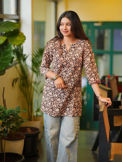 Black Jaal Floral Block Printed Short Kurti