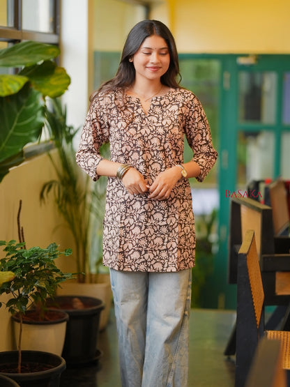 Black Jaal Floral Block Printed Short Kurti