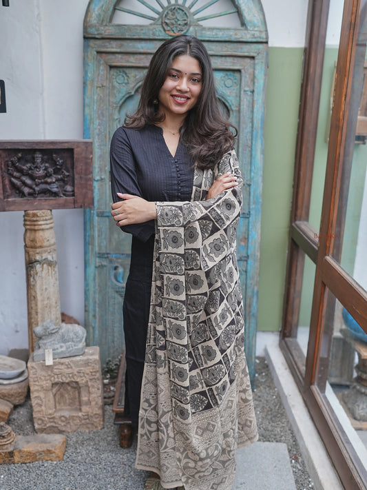 Black Kalamkari South Cotton Suit Set (3Pcs.)