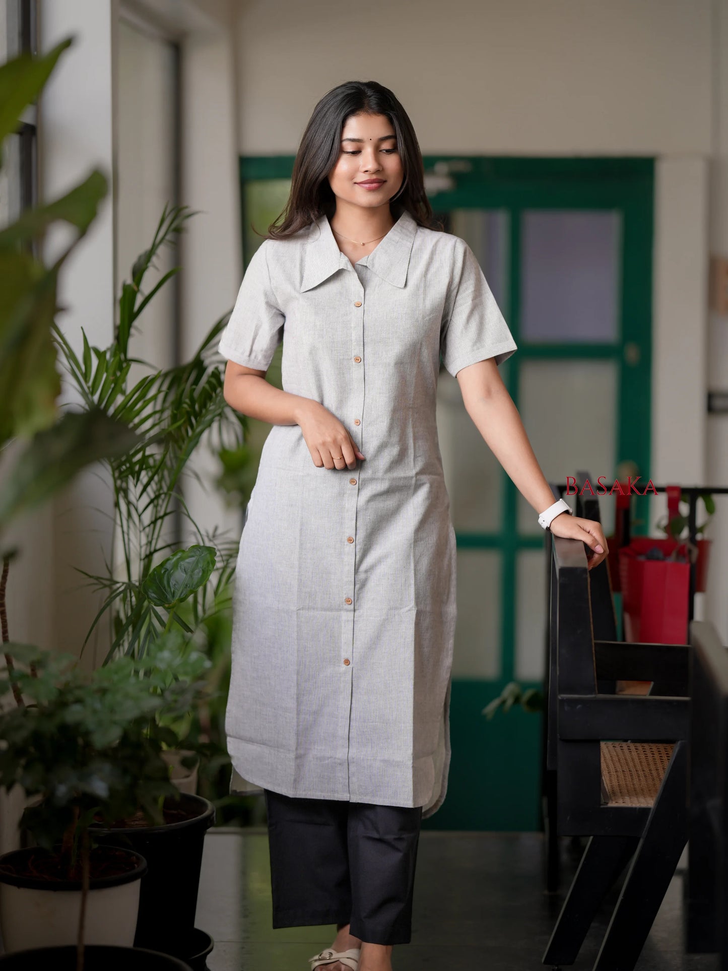 Black n White Striped Handloom COTTON Kurta