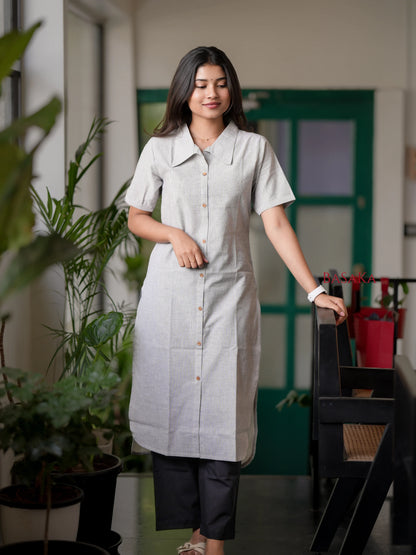 Black n White Striped Handloom COTTON Kurta