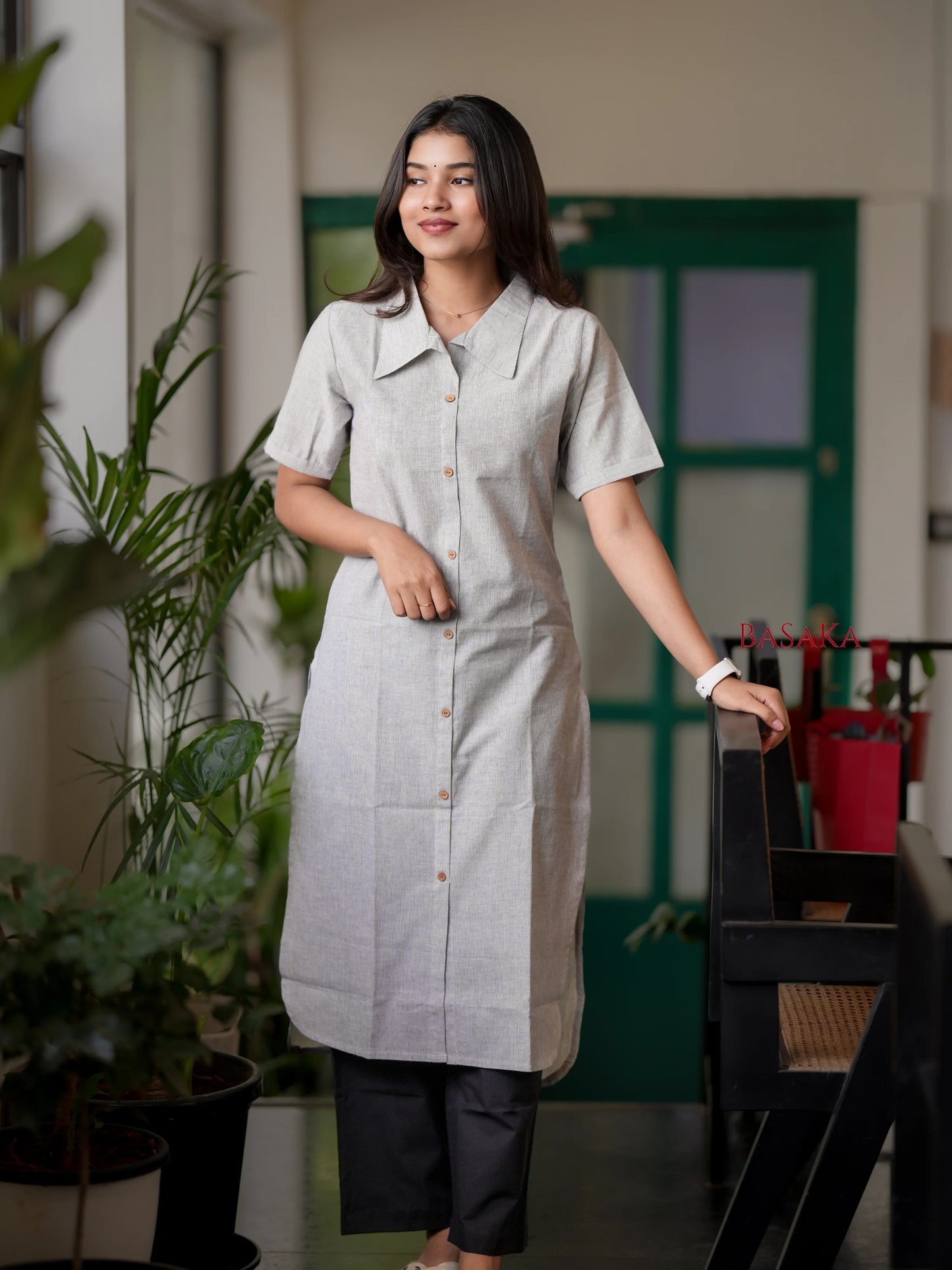 Black n White Striped Handloom COTTON Kurta