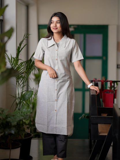Black n White Striped Handloom COTTON Kurta
