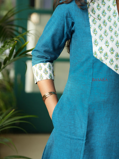 Flowers on Peacock A-line COTTON Kurta