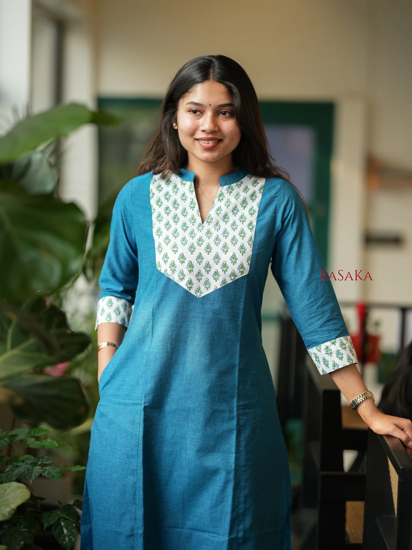 Flowers on Peacock A-line COTTON Kurta