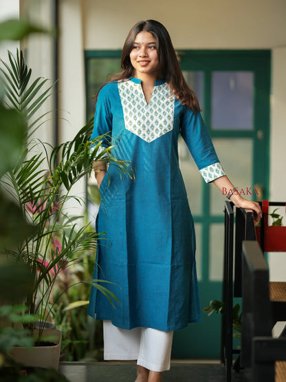 Flowers on Peacock A-line COTTON Kurta